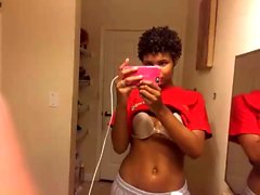 Ebony teen masturbate with cucumber