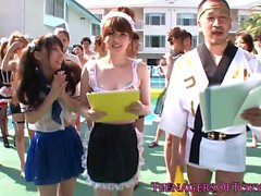 Awesome asian group sex fun with costume teens