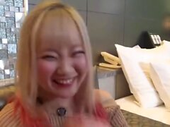 Petite Asian gives a blowjob in POV