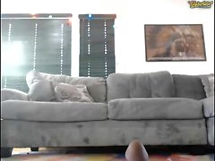 Solo girl Sarah testing new sex toys on couch