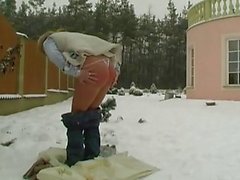 Horny teen masturbating in snow