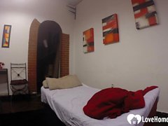 Horny stepsister masturbates on her brother's bed