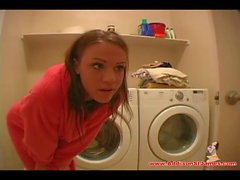 Teen masturbates on the washing machine