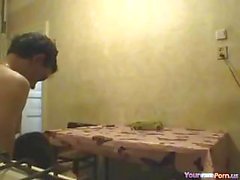 He bends her over and fucks her hard over the kitchen table