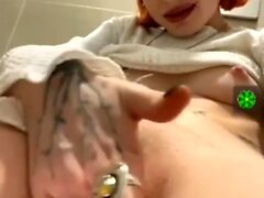 tattooed made-up young masturbates in the bathroom mall 829