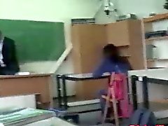 Brunette schoolgirl eaten out in class