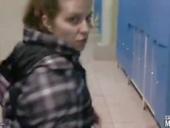 Dressing room blowjob from his cute teen GF