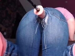 Creamy Squirt Dripping from MILF Jeans from Mechanical Dick