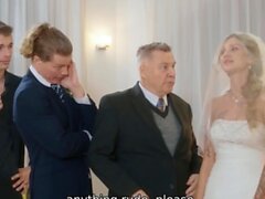 The TV was turned on and showed how hot the bride can fuck