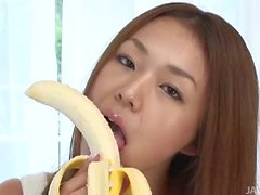 Serina shows her love for fruit as she licks and sucks her b