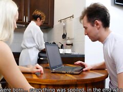 SISPORN. During dinner gal gives stepbro blowjob