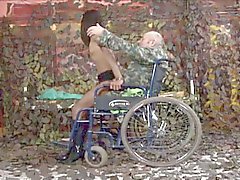 Handicap sex with sizzling hot brunette and one legged soldier