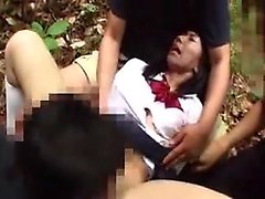 Delightful Japanese teen gets used by a group of boys in th