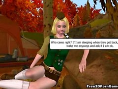 3D girl scout sucking on a studs cock in the woods