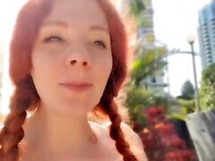 Tiny redhead teen outdoor masturbation