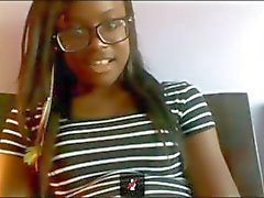 Ebony teen playing on cam