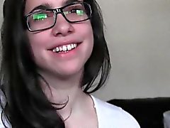 Teen in glasses sucking and riding cock in POV