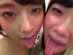 Lovely Japanese teen lesbians in pussy licking action