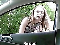 Russian teen with huge tits fucked in car