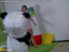 Panda bear fucks sexy teen in different positions