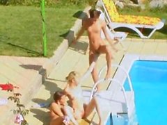 Three teenies secret fucking by the pool