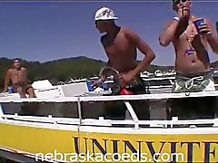 Hot college chicks dance topless on boat
