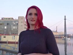 german scout - redhead college teen melina talk to fuck at street casting